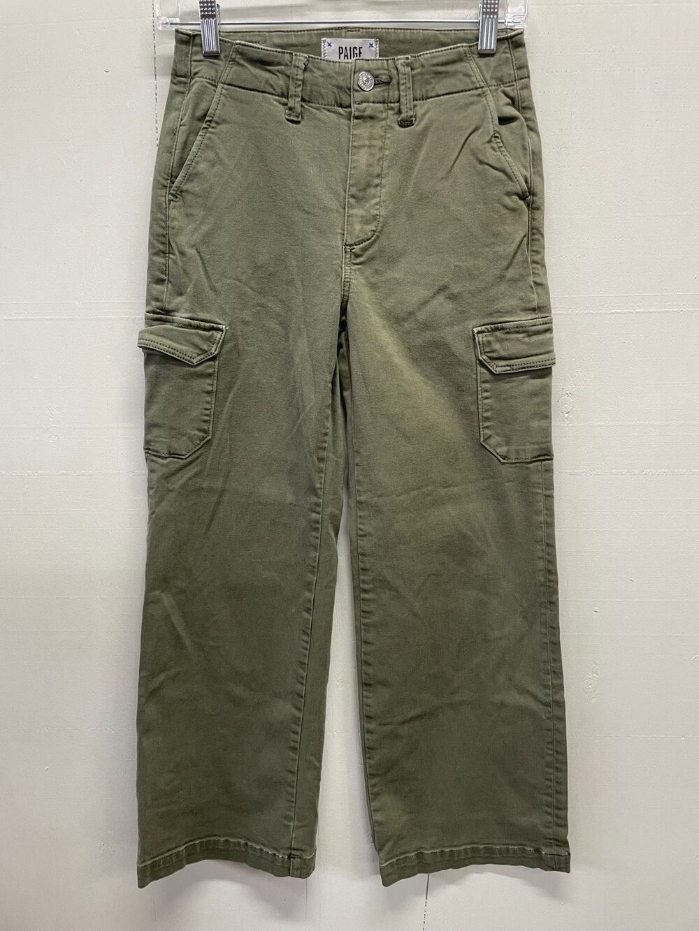 Paige Women's Army Green Jeans Size 25 Straight Leg - Side Pockets